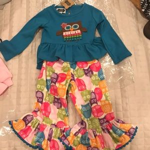 MudPie long owl pants set 9-12 months